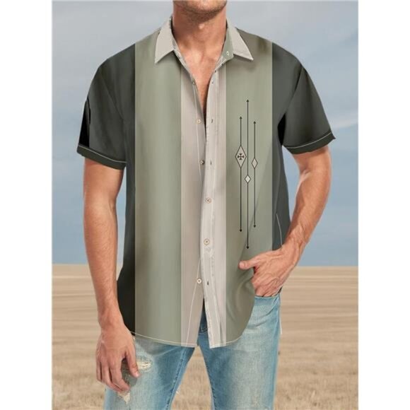 Men's Short Sleeve Button Down Bowling Shirts Hawaiian Casual Printed Summer - Picture 6 of 7